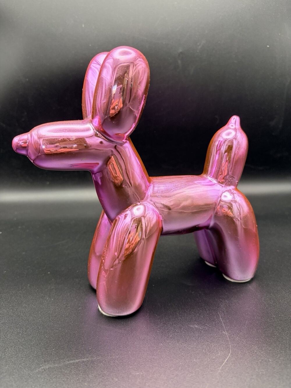 Balloon Dog Sculpture Statue Animal Decor Metallic Pink Ceramic Shiny 7"